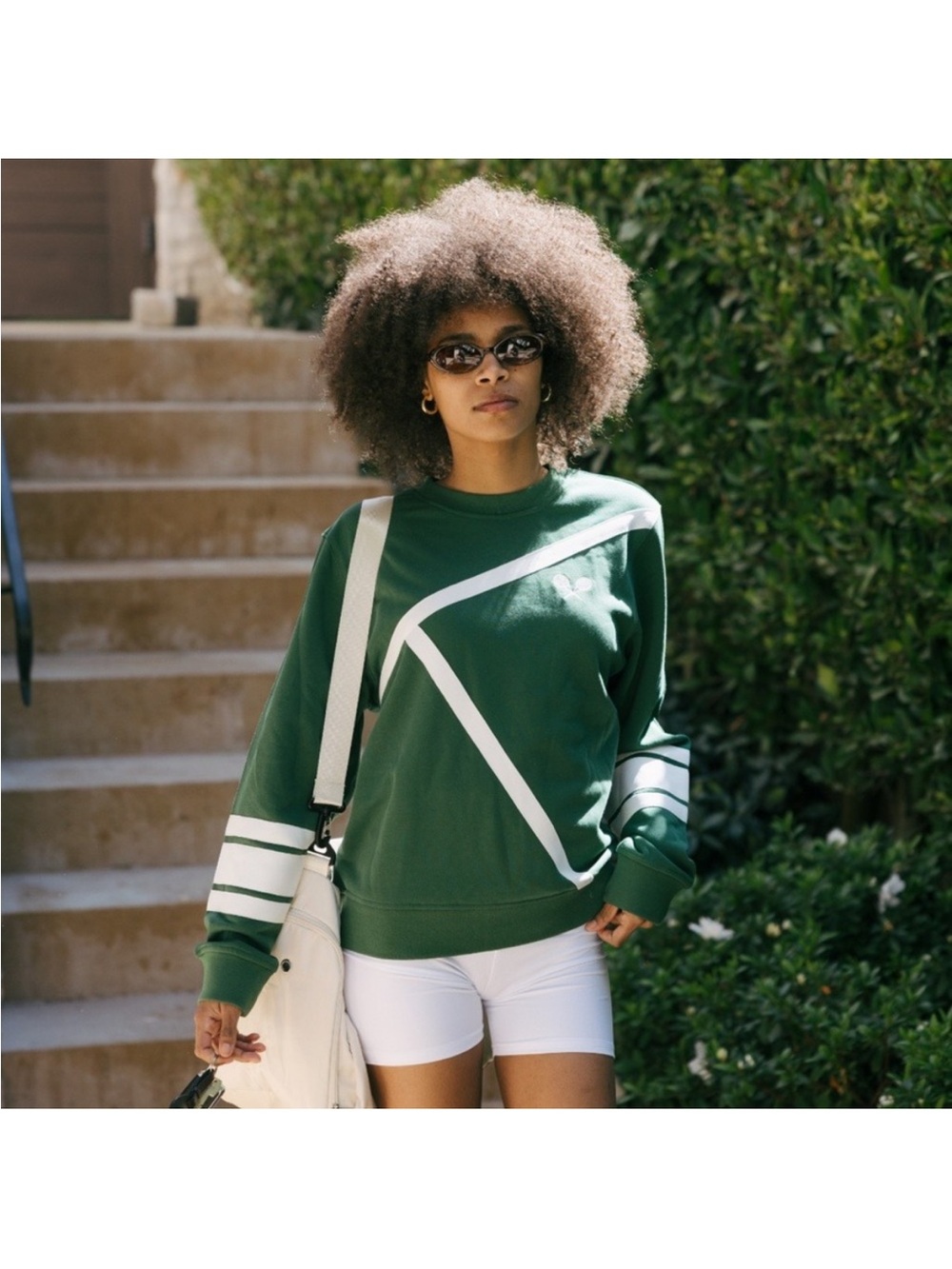 Ellsworth + Ivey Tennis Lines Sweatshirt Pullover Crewneck Graphic Green White S